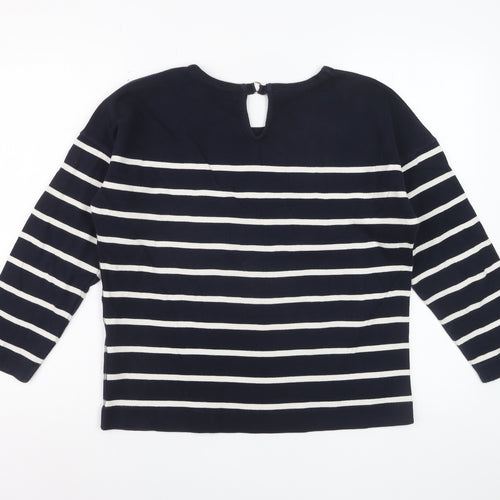 Massimo Dutti Women Blue Striped Cotton Long Sleeve Top Size 12