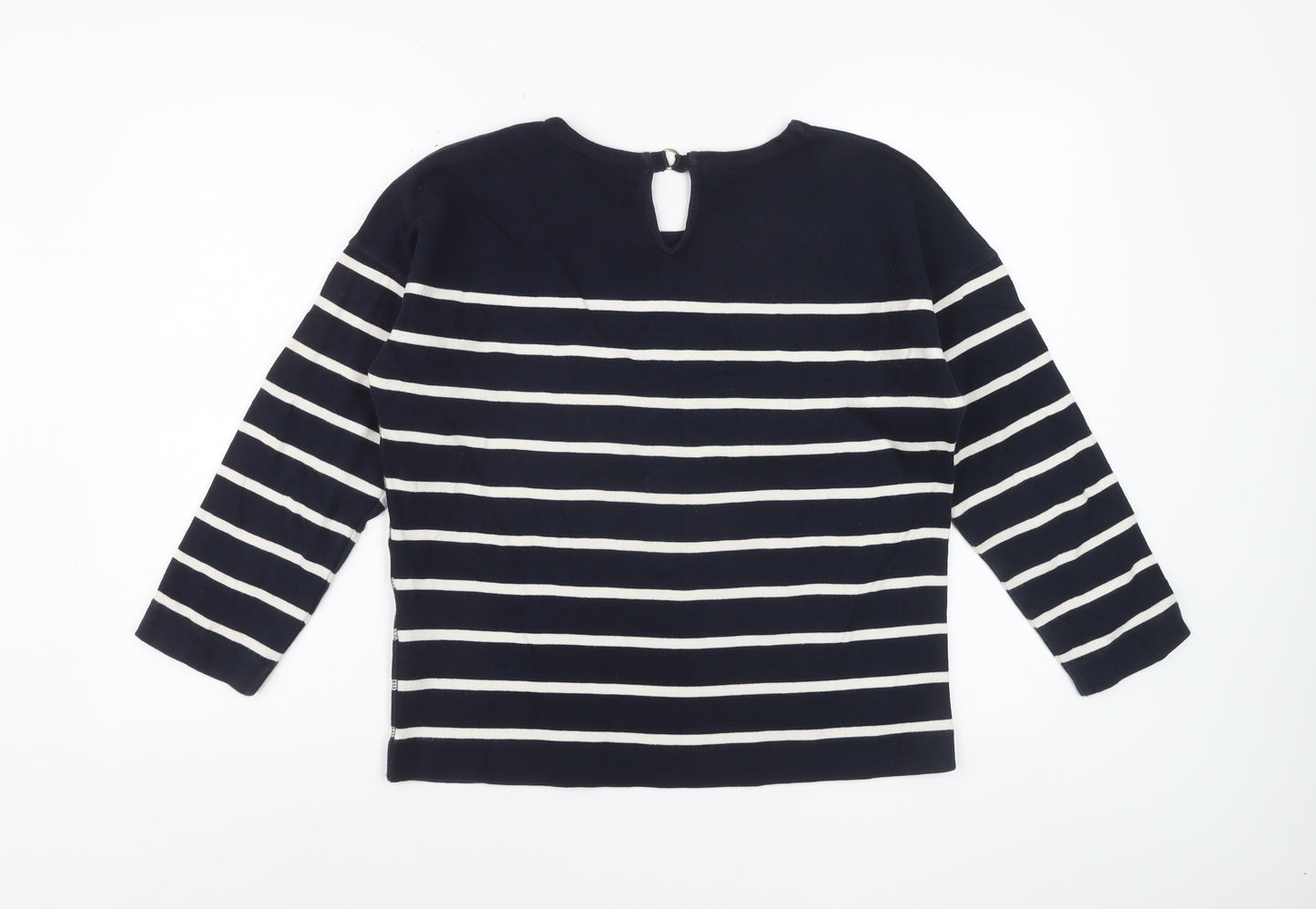 Massimo Dutti Women Blue Striped Cotton Long Sleeve Top Size 12