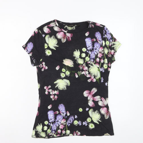 Ted Baker Women Black Floral Short Sleeve Viscose T-Shirt Size 10