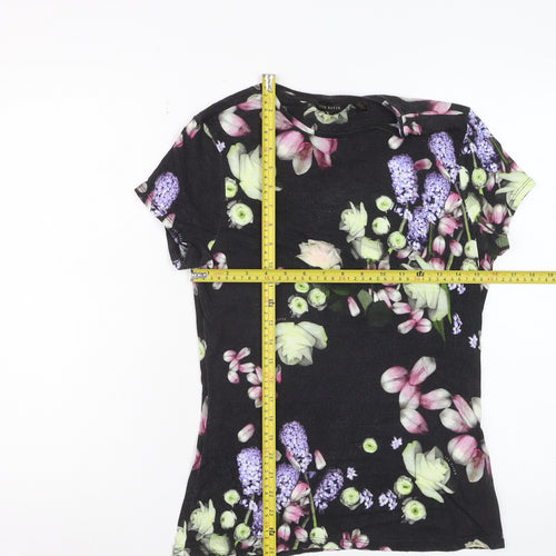 Ted Baker Women Black Floral Short Sleeve Viscose T-Shirt Size 10