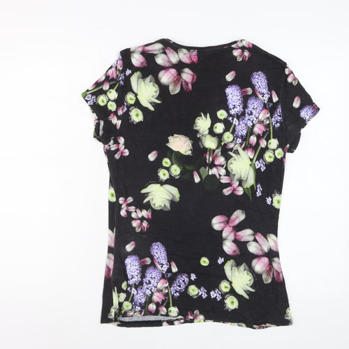 Ted Baker Women Black Floral Short Sleeve Viscose T-Shirt Size 10