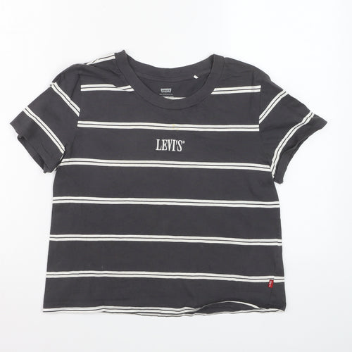Levi's Women's Black Striped Cropped T-Shirt Size S