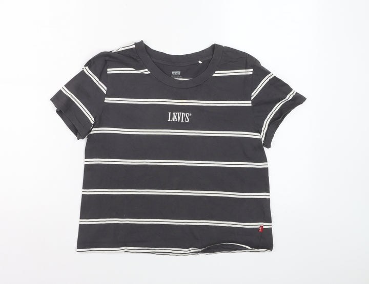 Levi's Women's Black Striped Cropped T-Shirt Size S