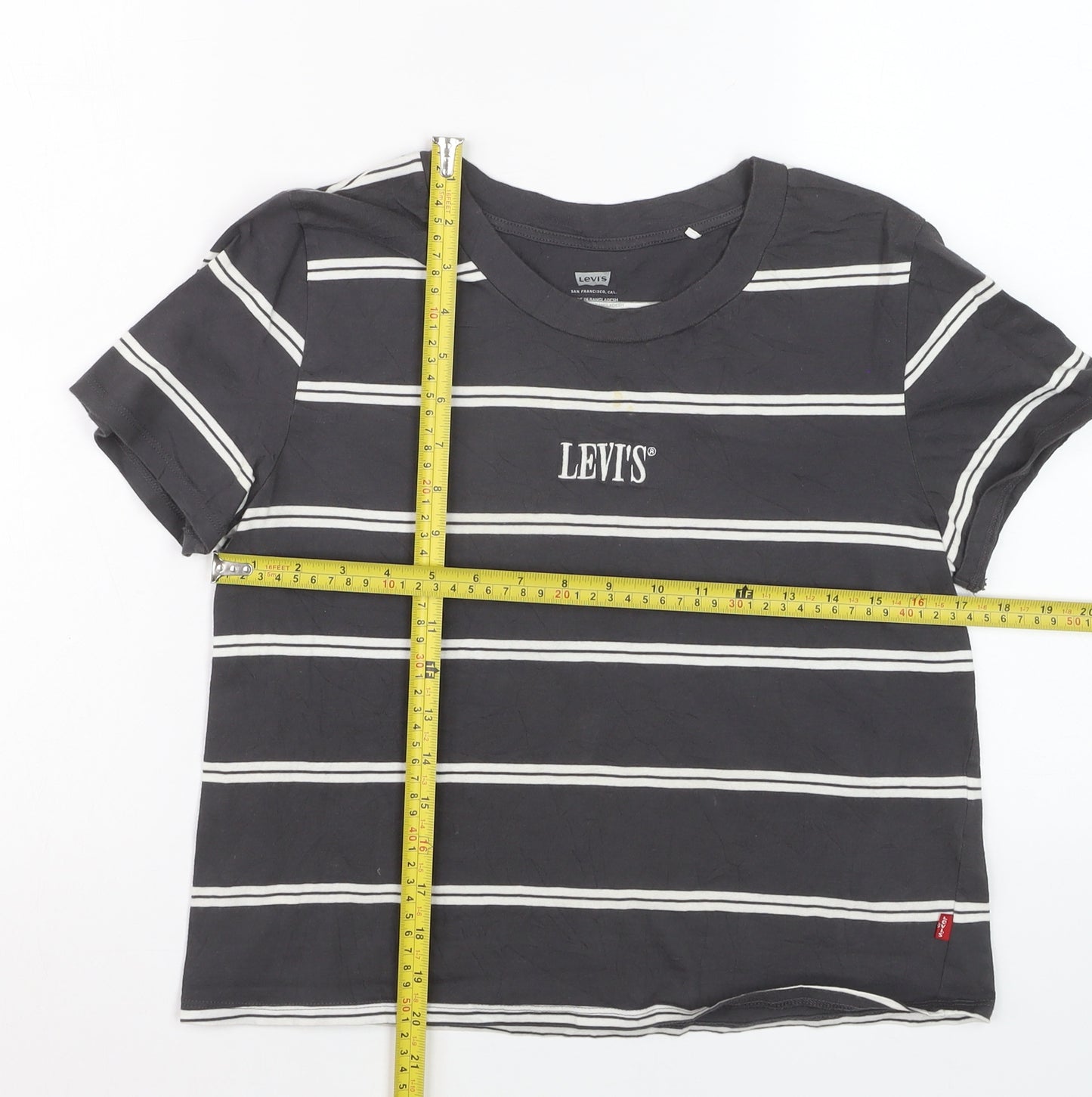 Levi's Women's Black Striped Cropped T-Shirt Size S