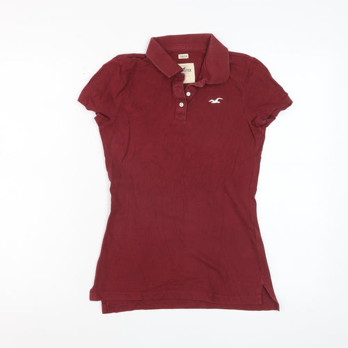 Hollister Womens Red XS Slim Fit Stretch Polo Shirt