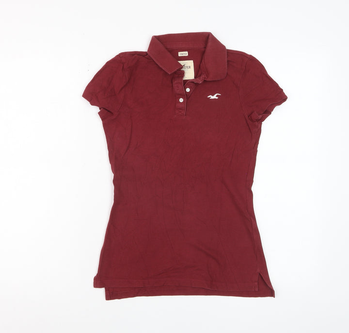 Hollister Womens Red XS Slim Fit Stretch Polo Shirt
