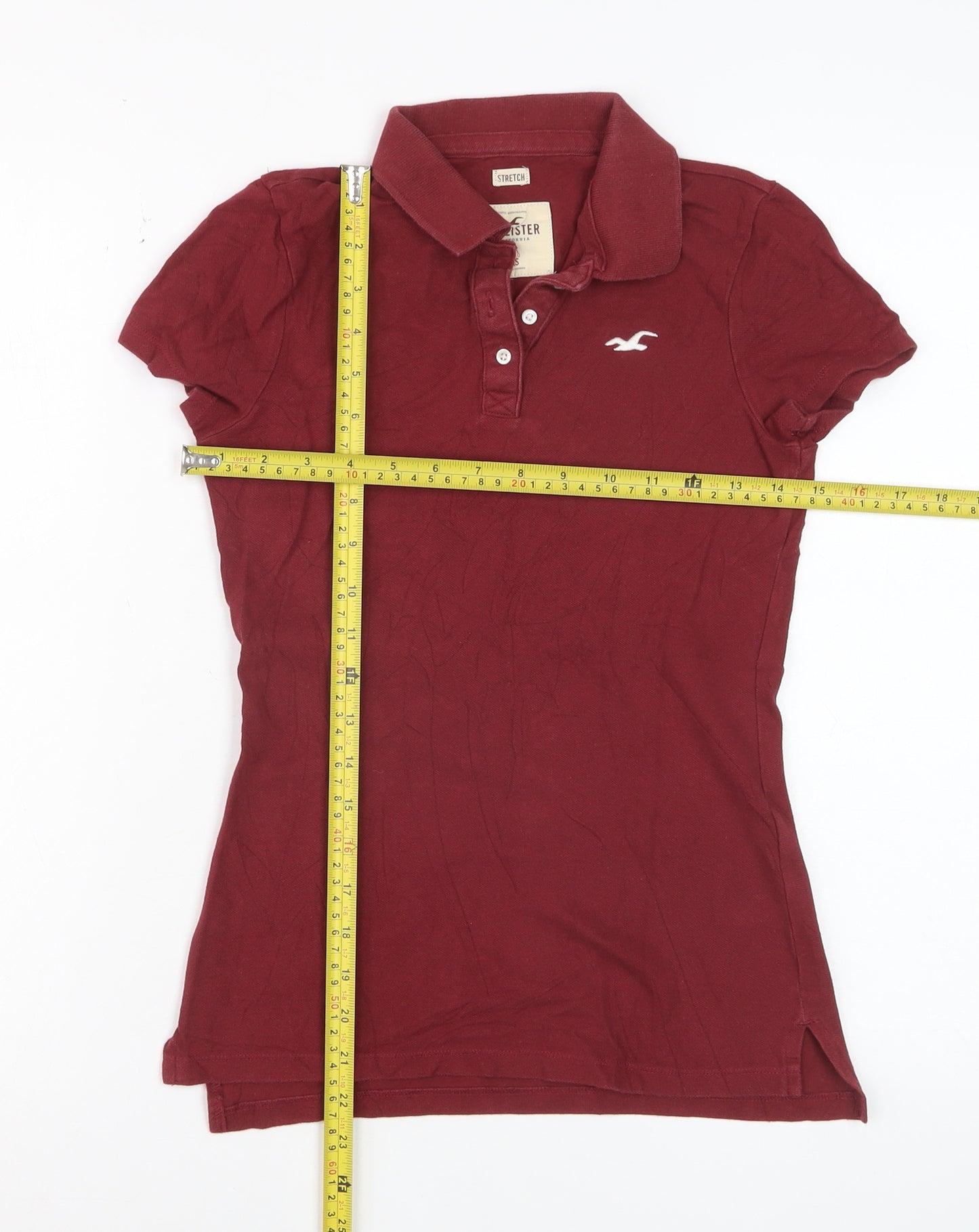 Hollister Womens Red XS Slim Fit Stretch Polo Shirt