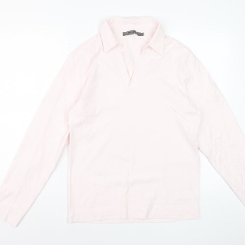 Reiss Womens Pink Collared Long Sleeve Cotton Blouse Size L