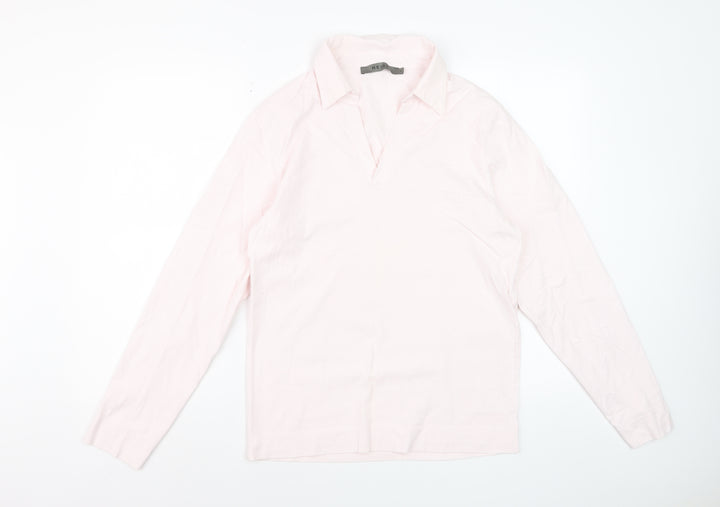 Reiss Womens Pink Collared Long Sleeve Cotton Blouse Size L