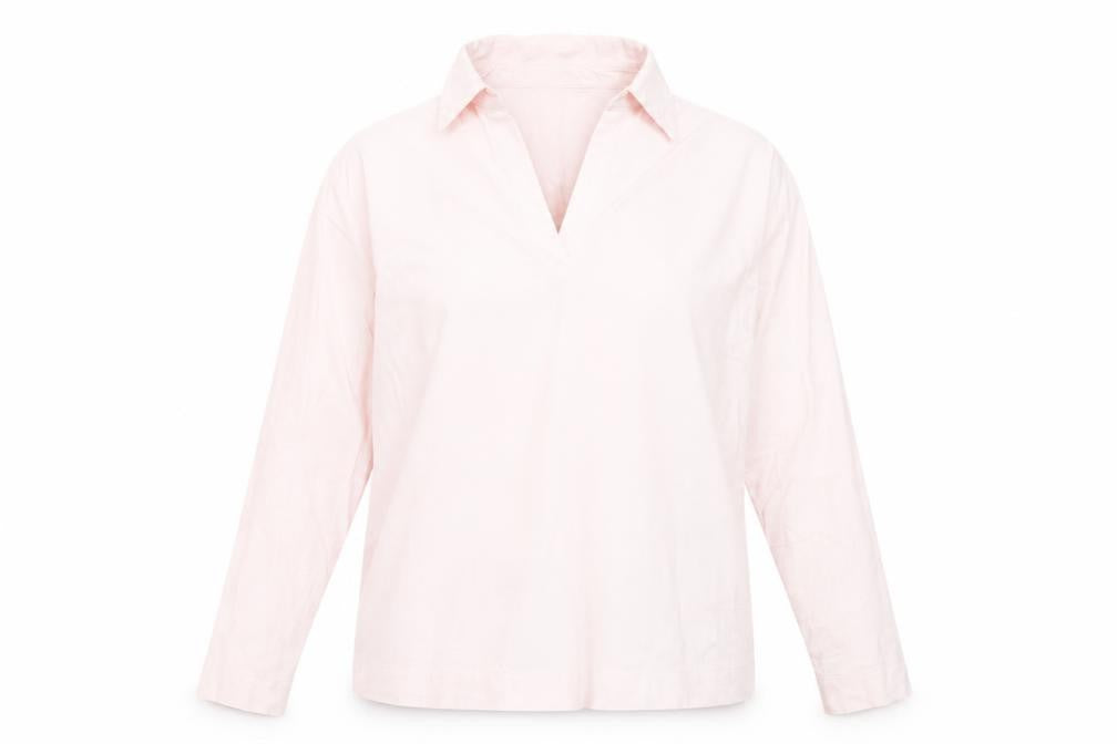 Front view of Reiss women’s pink collared long sleeve cotton blouse, size L
