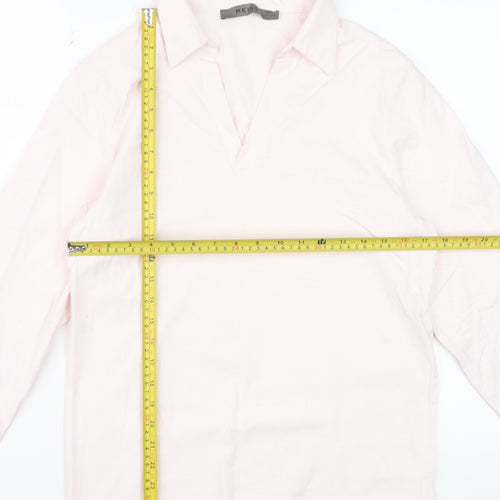 Reiss Womens Pink Collared Long Sleeve Cotton Blouse Size L