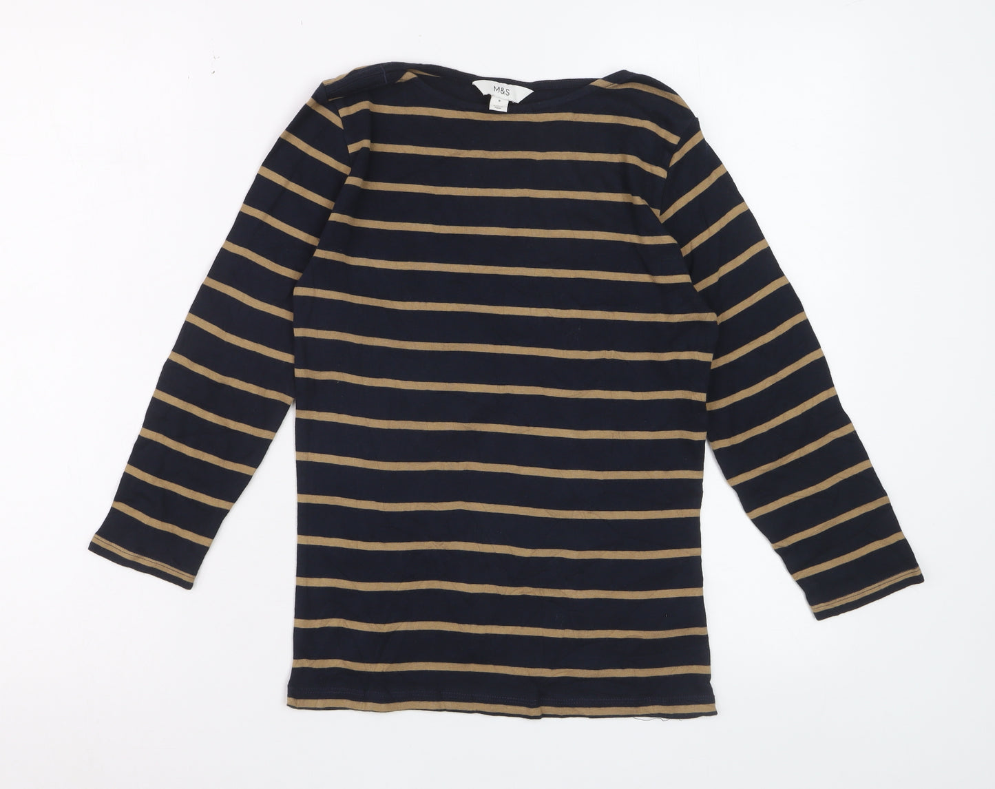 Marks and Spencer Women’s Navy Stripe Cotton Long Sleeve T-Shirt Size 8