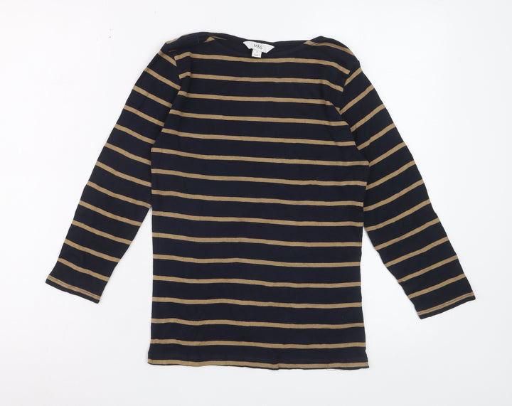 Marks and Spencer Women’s Navy Stripe Cotton Long Sleeve T-Shirt Size 8
