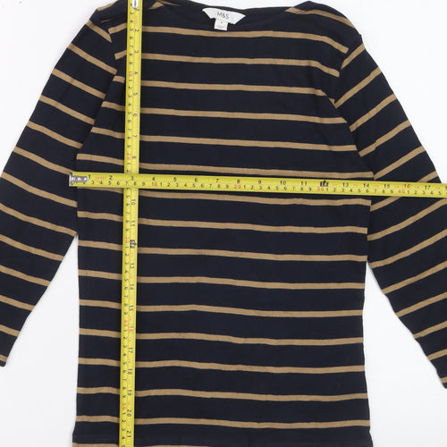 Marks and Spencer Women’s Navy Stripe Cotton Long Sleeve T-Shirt Size 8