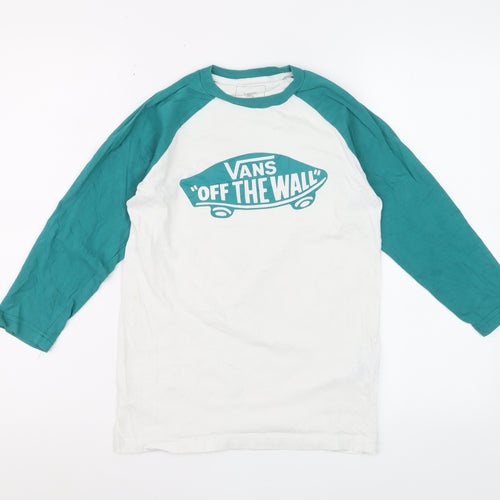 Vans Boys White & Teal Long Sleeve Logo T-Shirt M (10-12 Years)