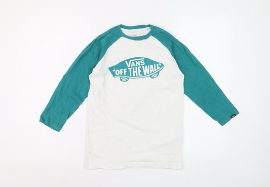 Vans Boys White & Teal Long Sleeve Logo T-Shirt M (10-12 Years)