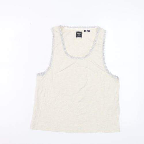Superdry Women Ivory Lace Trim Cotton Tank Top M Regular Fit