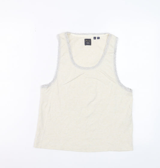 Superdry Women Ivory Lace Trim Cotton Tank Top M Regular Fit