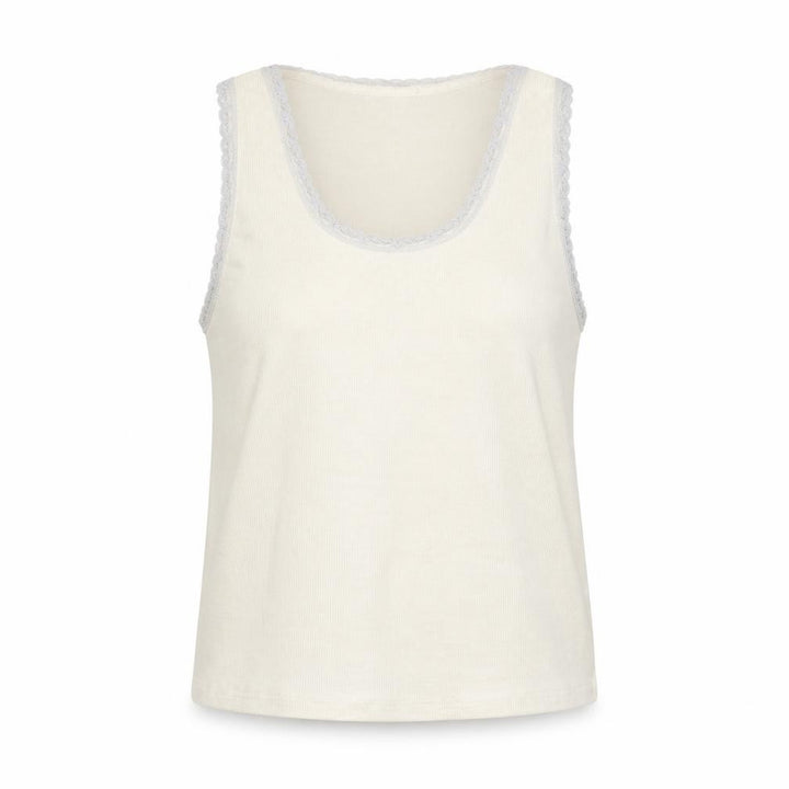 Superdry Women Ivory Lace Trim Cotton Tank Top M Regular Fit