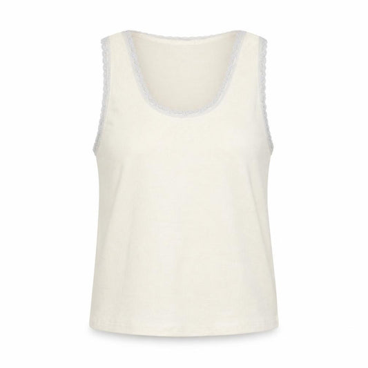 Front view of Superdry Women Ivory Lace Trim Cotton Tank Top M Regular Fit