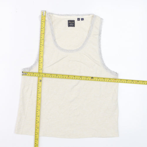 Superdry Women Ivory Lace Trim Cotton Tank Top M Regular Fit