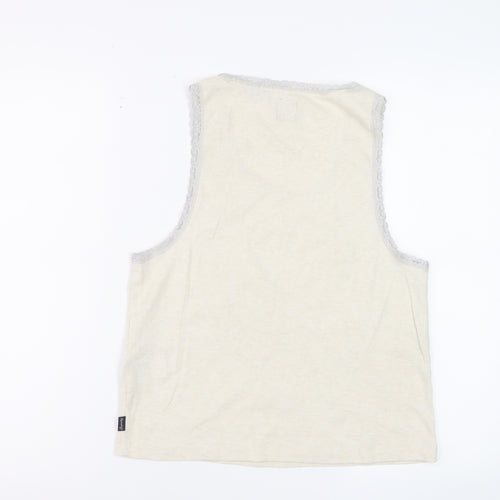 Superdry Women Ivory Lace Trim Cotton Tank Top M Regular Fit