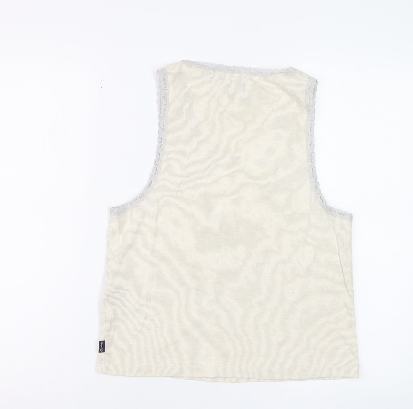 Superdry Women Ivory Lace Trim Cotton Tank Top M Regular Fit