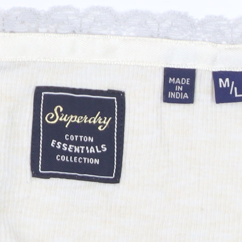 Superdry Women Ivory Lace Trim Cotton Tank Top M Regular Fit