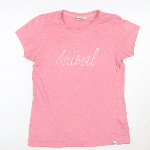 Animal Womens Pink Cotton Blend Crew Neck Short Sleeve T-Shirt Size 10
