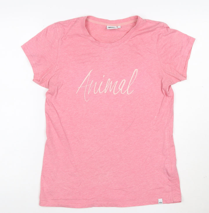 Animal Womens Pink Cotton Blend Crew Neck Short Sleeve T-Shirt Size 10