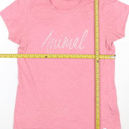 Animal Womens Pink Cotton Blend Crew Neck Short Sleeve T-Shirt Size 10