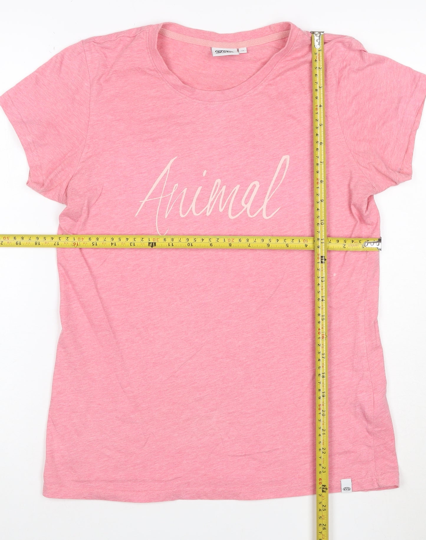 Animal Womens Pink Cotton Blend Crew Neck Short Sleeve T-Shirt Size 10