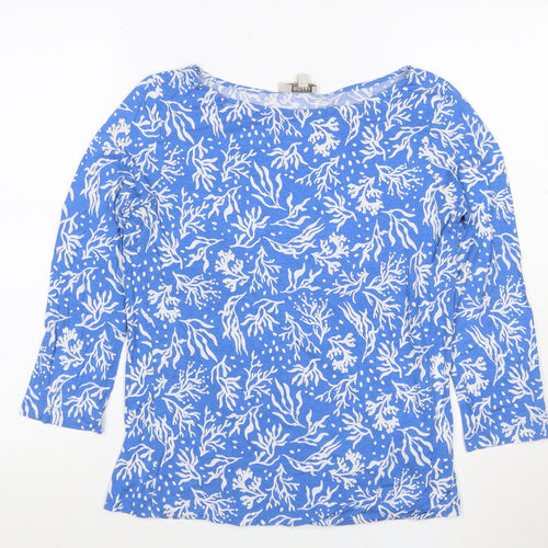 Hobbs Women Blue Floral 3/4 Sleeve Cotton Boat Neck T-Shirt M