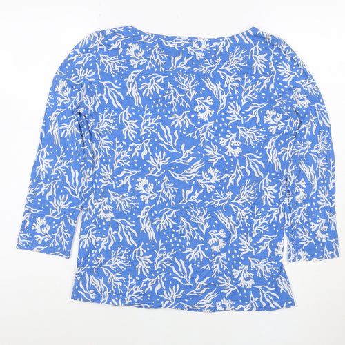Hobbs Women Blue Floral 3/4 Sleeve Cotton Boat Neck T-Shirt M