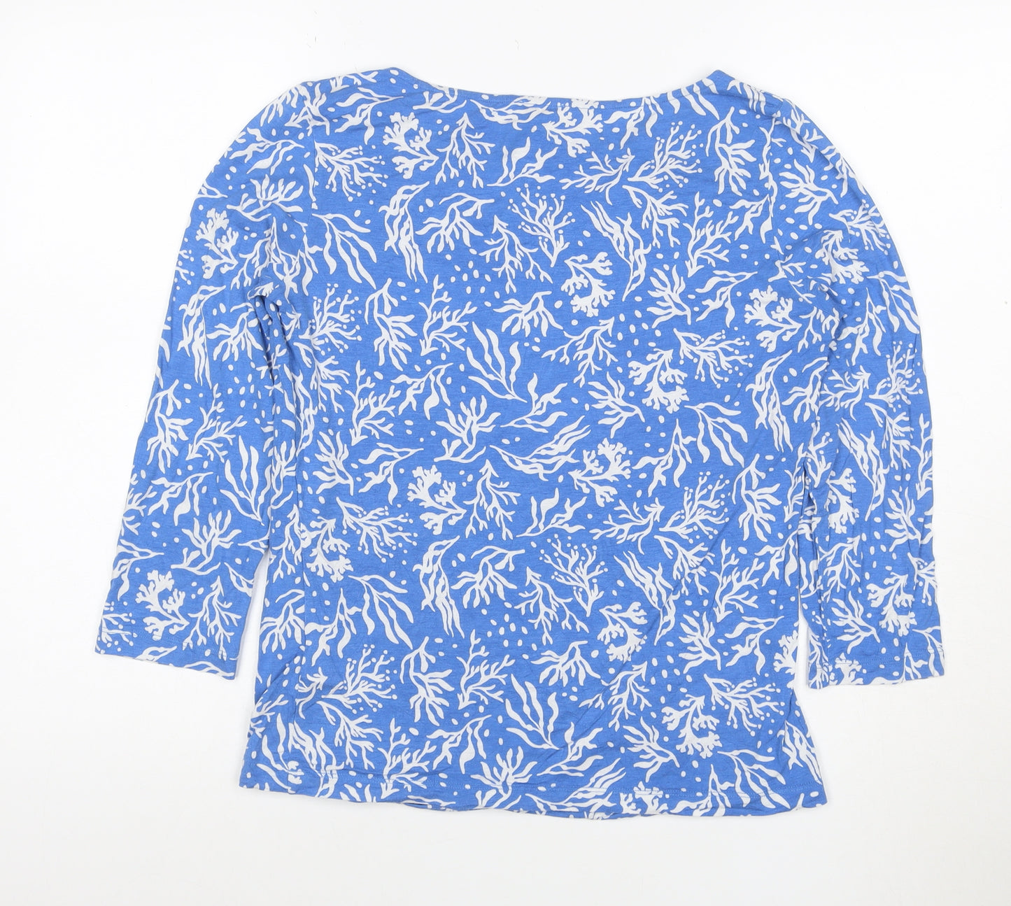 Hobbs Women Blue Floral 3/4 Sleeve Cotton Boat Neck T-Shirt M