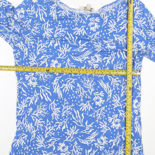 Hobbs Women Blue Floral 3/4 Sleeve Cotton Boat Neck T-Shirt M