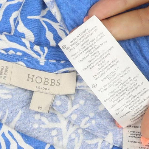 Hobbs Women Blue Floral 3/4 Sleeve Cotton Boat Neck T-Shirt M