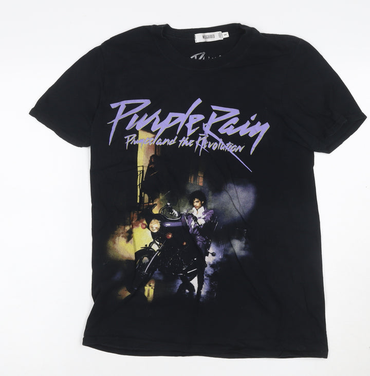 Missguided Women Black Purple Rain Band Graphic T-Shirt Size S