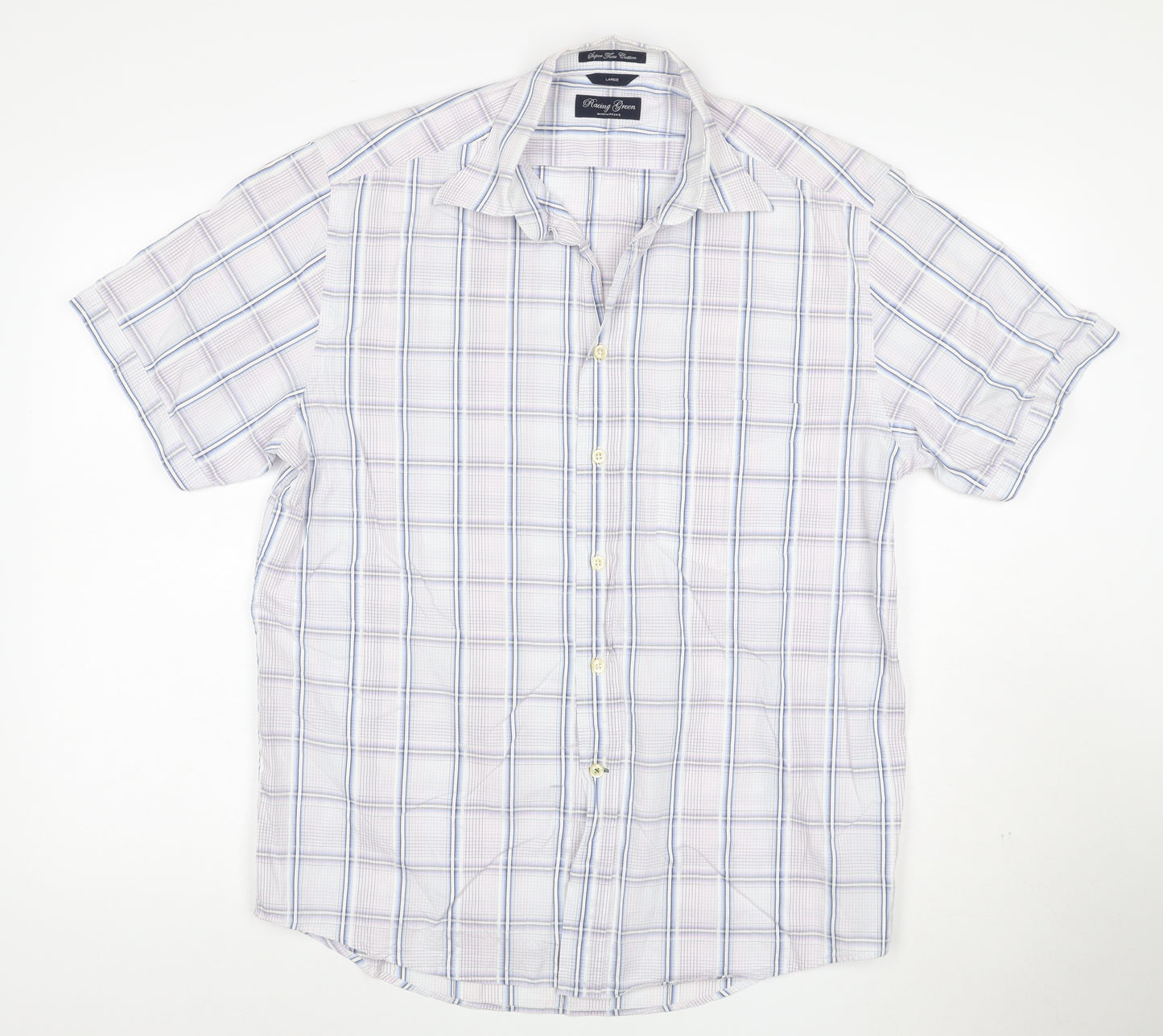 Racing Green Men's Multicoloured Check Cotton Short Sleeve Shirt L