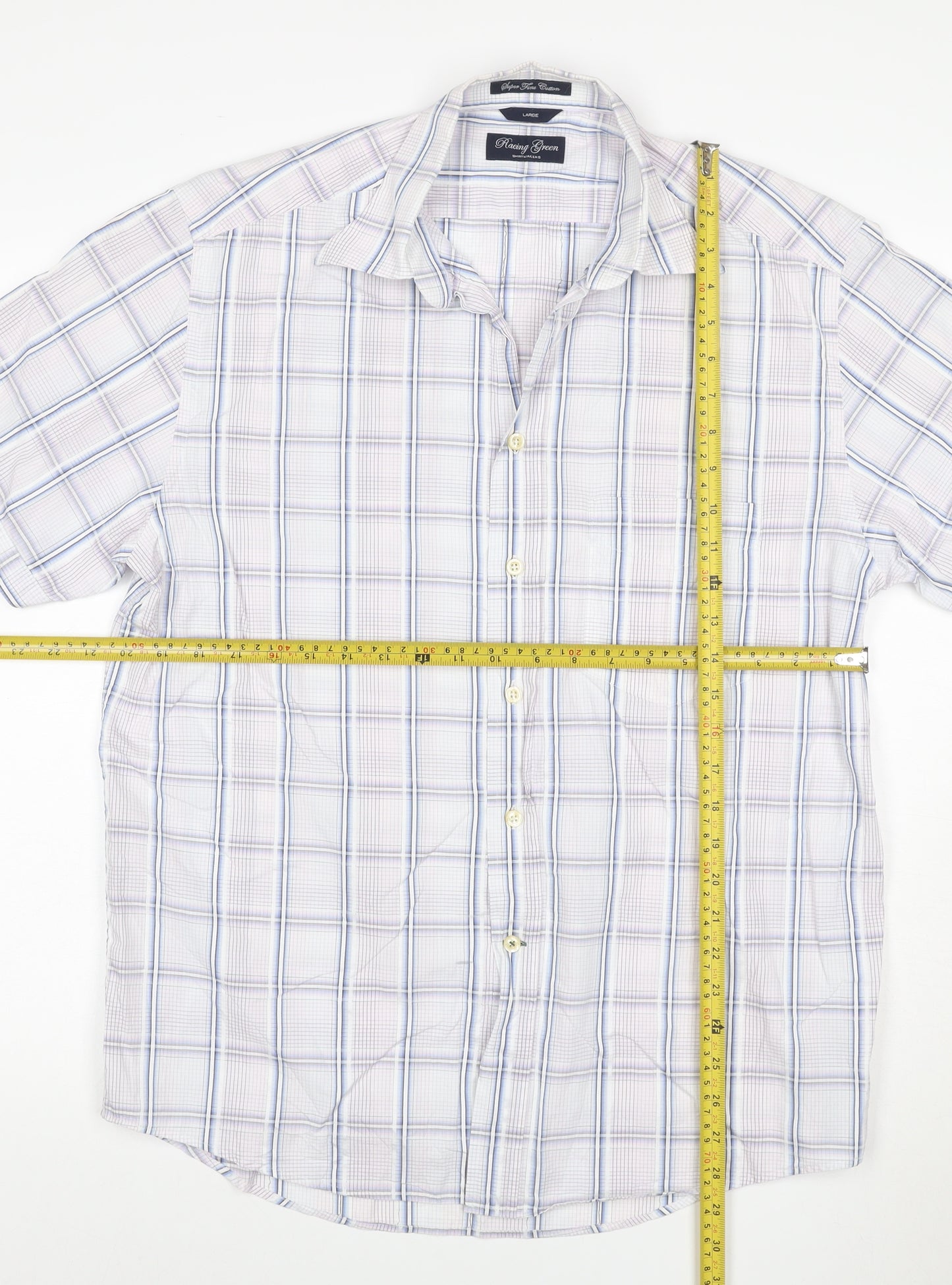 Racing Green Men's Multicoloured Check Cotton Short Sleeve Shirt L