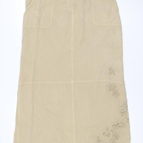 Wallis Women Beige Embroidered Floral A-Line Midi Skirt Size 12