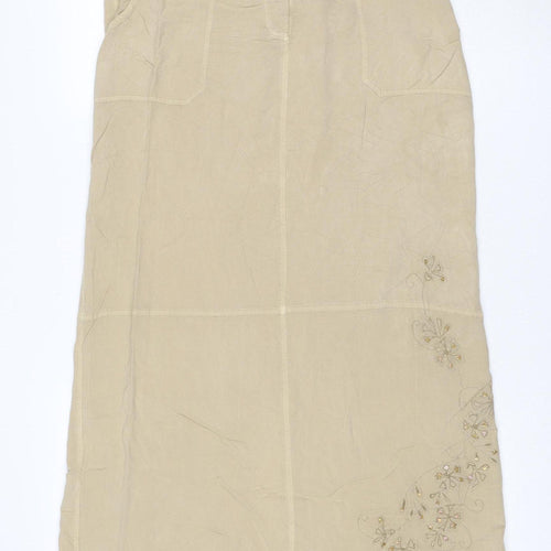 Wallis Women Beige Embroidered Floral A-Line Midi Skirt Size 12
