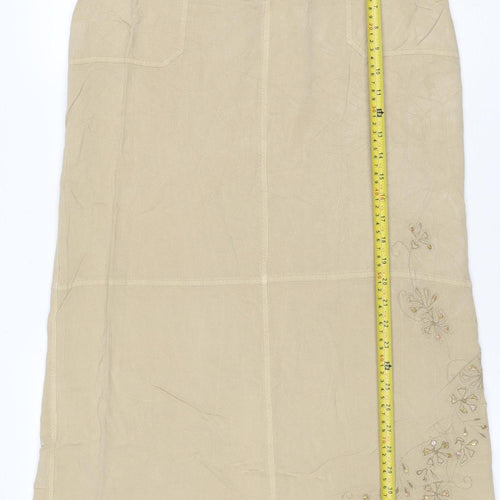 Wallis Women Beige Embroidered Floral A-Line Midi Skirt Size 12