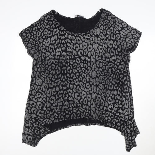 Rogers+RogERS Women’s Black Animal Print Short Sleeve Viscose Blouse Size 24
