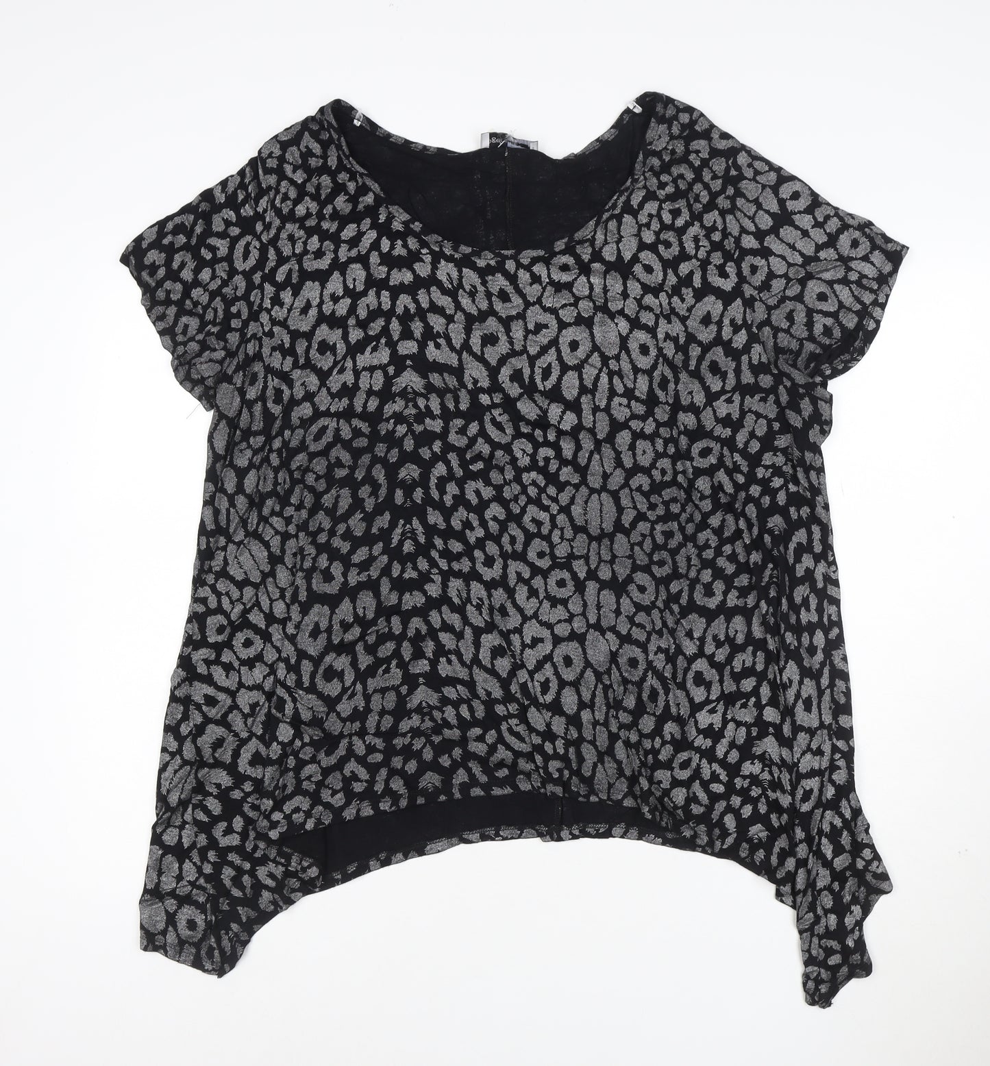 Rogers+RogERS Women’s Black Animal Print Short Sleeve Viscose Blouse Size 24