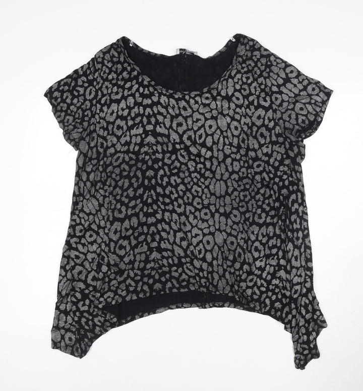 Rogers+RogERS Women’s Black Animal Print Short Sleeve Viscose Blouse Size 24