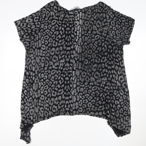 Rogers+RogERS Women’s Black Animal Print Short Sleeve Viscose Blouse Size 24