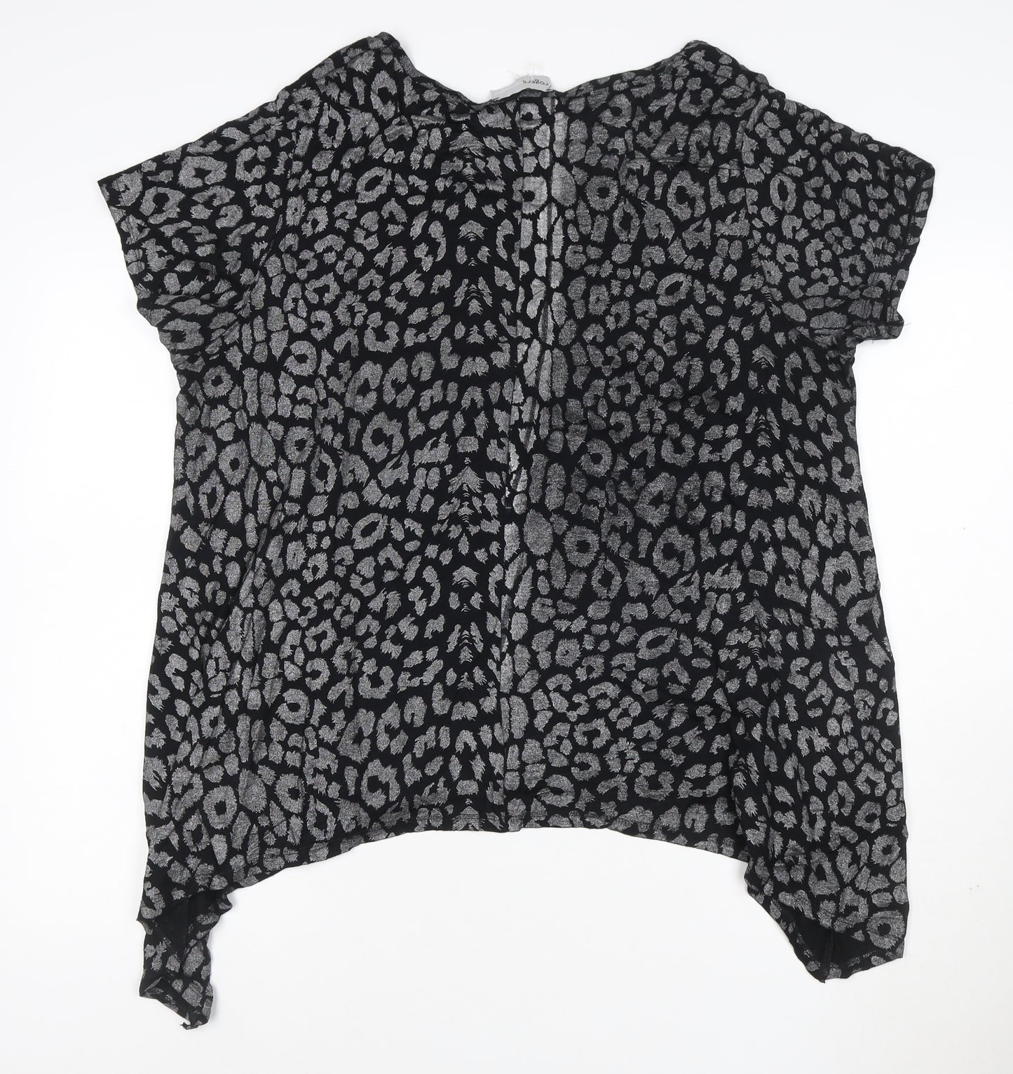 Rogers+RogERS Women’s Black Animal Print Short Sleeve Viscose Blouse Size 24