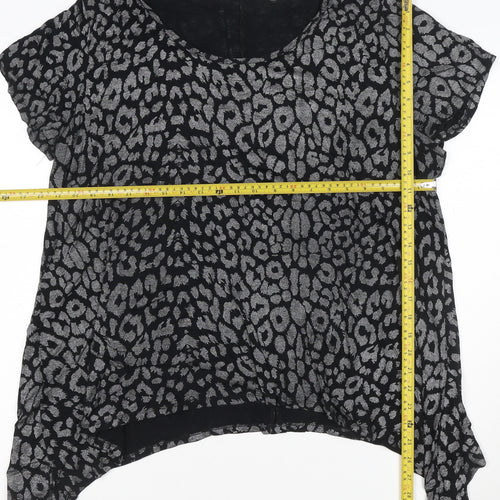 Rogers+RogERS Women’s Black Animal Print Short Sleeve Viscose Blouse Size 24