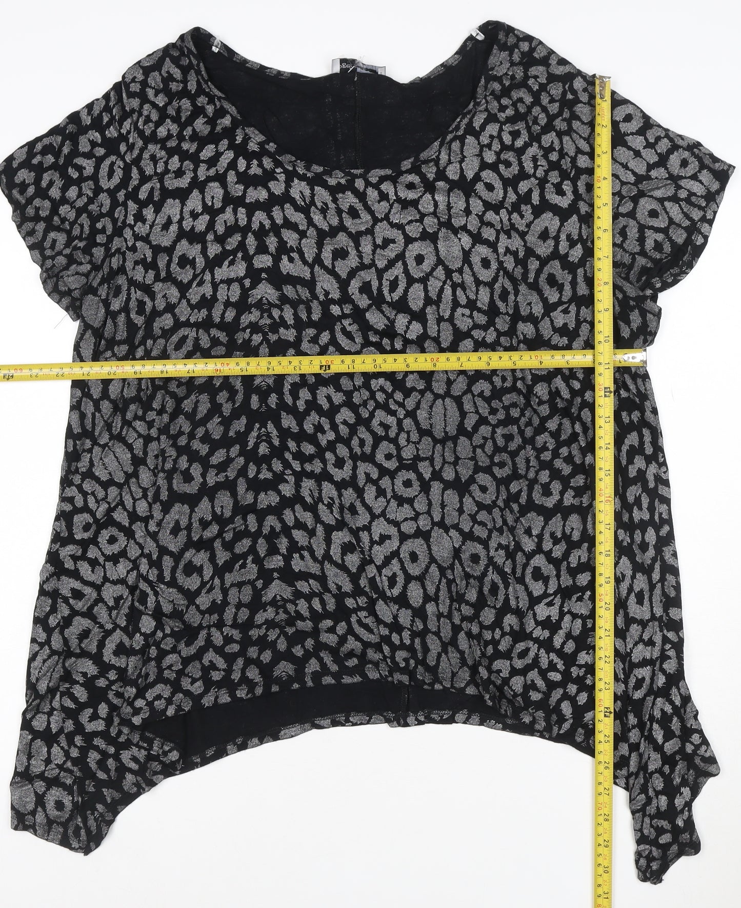 Rogers+RogERS Women’s Black Animal Print Short Sleeve Viscose Blouse Size 24